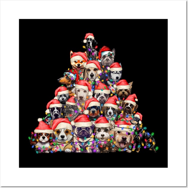 Merry Dogmas Cute Puppies Christmas Tree Funny Dog Lover Christmas Gift Wall Art by BadDesignCo